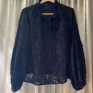 SOLD SHEIN Black Shaggy Retro Tied Long Sleeved Blouse